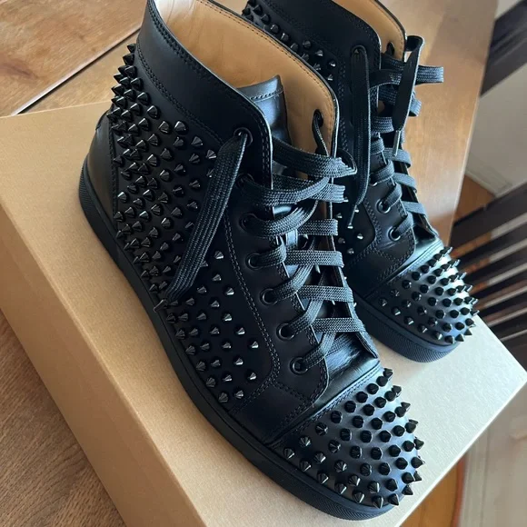Christian Louboutin Black Orlando Flat Spiked Sneakers - Picture 13 of 16